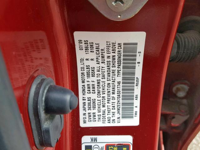 JHMZE2H70AS017746 - 2010 HONDA INSIGHT RED photo 10