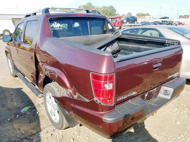 5FPYK16579B101967 - 2009 HONDA RIDGELINE BURGUNDY photo 3