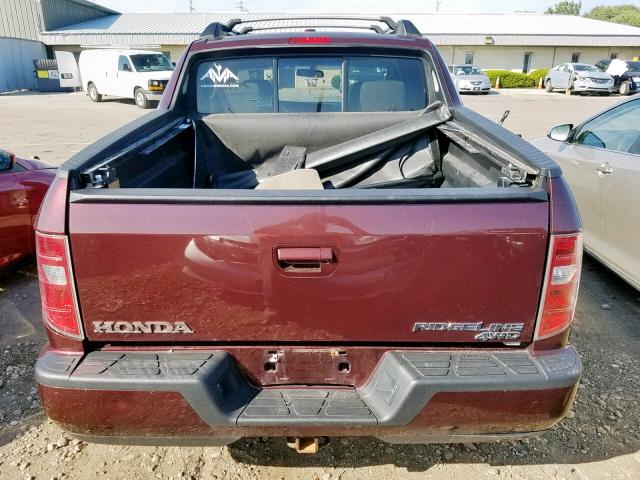 5FPYK16579B101967 - 2009 HONDA RIDGELINE BURGUNDY photo 9