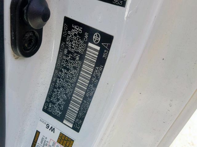 JTKDE167880254458 - 2008 TOYOTA SCION TC თეთრი ფოტო 10