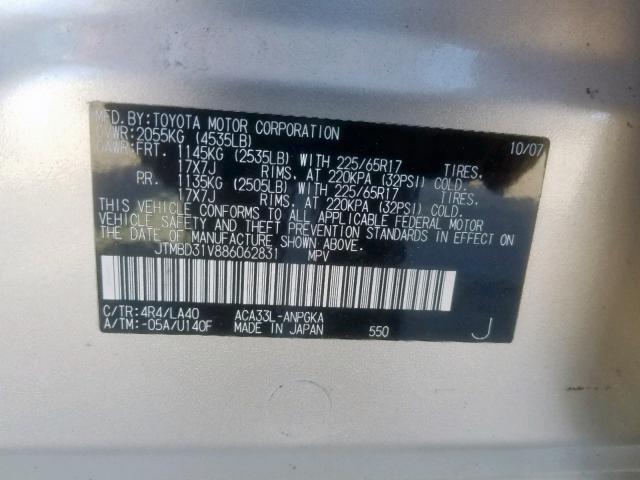 JTMBD31V886062831 - 2008 TOYOTA RAV4 LIMIT GOLD photo 10