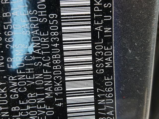 4T1BK3DB8BU438059 - 2011 TOYOTA AVALON BAS Gris photo 10