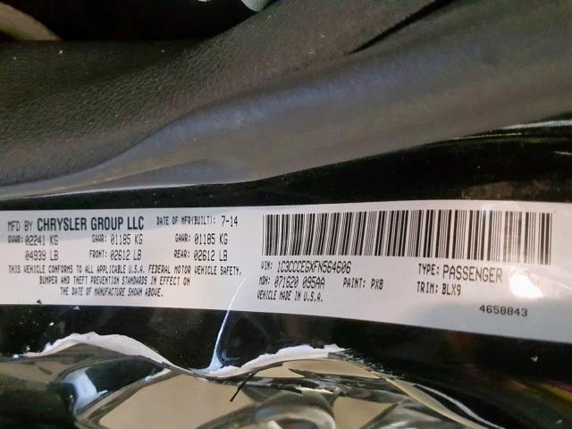 1C3CCCEGXFN564606 - 2015 CHRYSLER 200 C BLACK photo 10