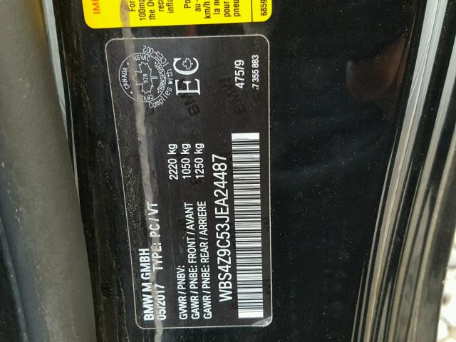 WBS4Z9C53JEA24487 - 2018 BMW M4 BLACK photo 10