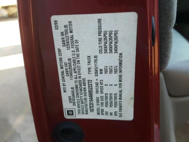 1GTCS1944W8522272 - 1998 GMC SONOMA RED photo 10