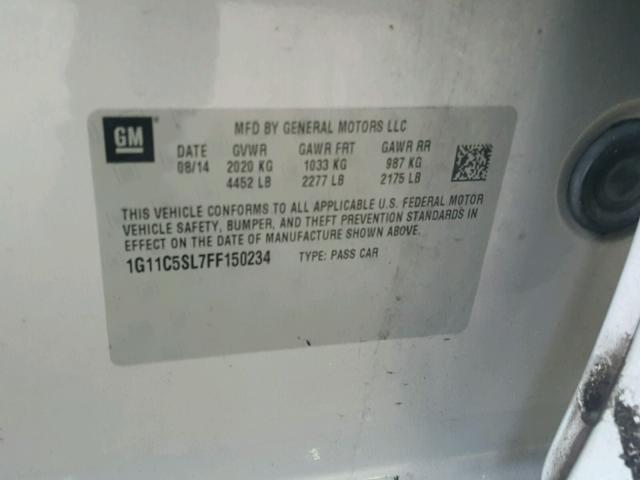 1G11C5SL7FF150234 - 2015 CHEVROLET MALIBU 1LT 银色 照片 10