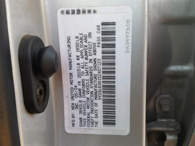 5Y2SL63815Z407123 - 2005 PONTIAC VIBE SILVER photo 10