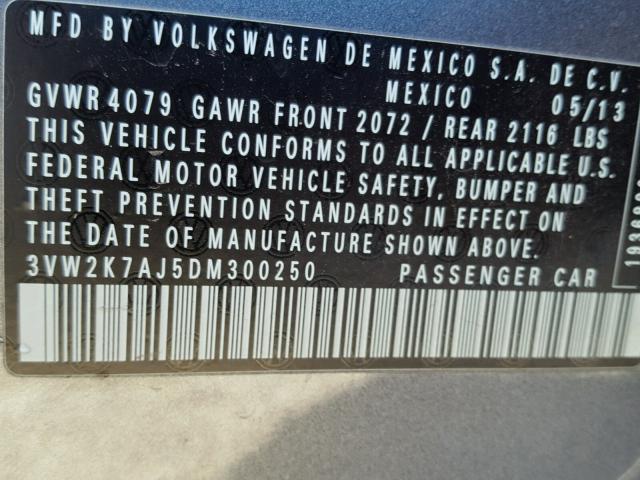3VW2K7AJ5DM300250 - 2013 VOLKSWAGEN JETTA BASE 灰色 照片 10