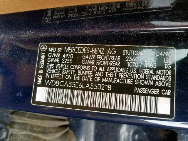 WDBCA35E6LA550218 - 1990 MERCEDES-BENZ 420 SEL BLUE photo 10