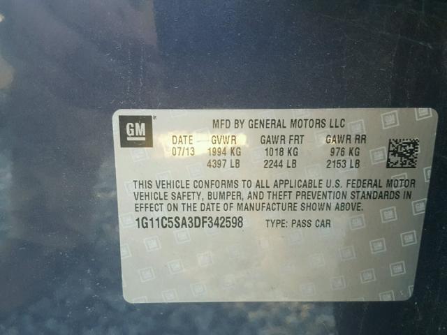 1G11C5SA3DF342598 - 2013 CHEVROLET MALIBU 1LT BLUE photo 10