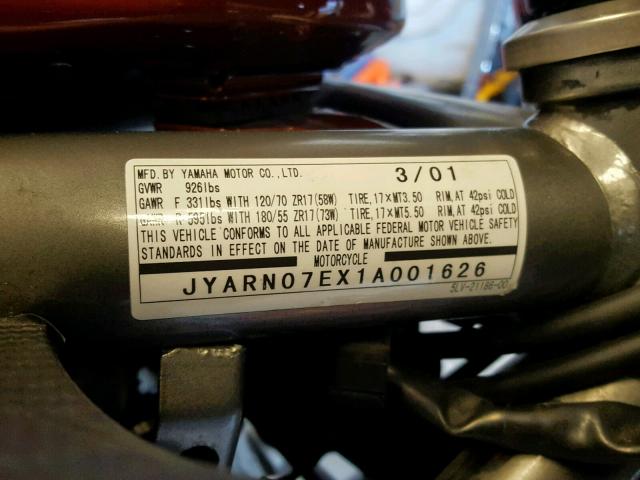 JYARN07EX1A001626 - 2001 YAMAHA FZS10 ORANGE photo 10