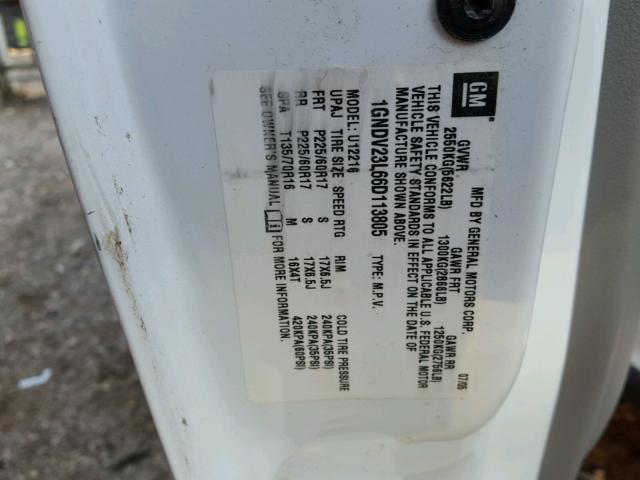 1GNDV23L66D113805 - 2006 CHEVROLET UPLANDER L 白色 照片 10