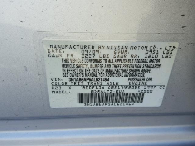 3N1AB6AP5AL621464 - 2010 NISSAN SENTRA 2.0 SILVER photo 10