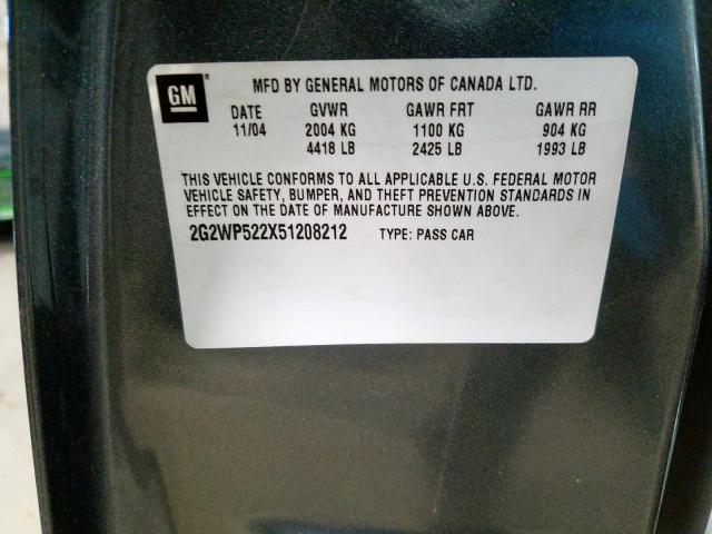 2G2WP522X51208212 - 2005 PONTIAC GRAND PRIX GREEN photo 10