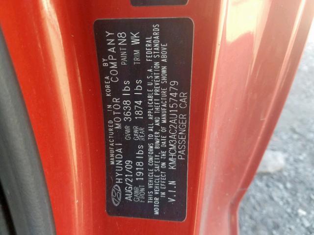 KMHCM3AC2AU157479 - 2010 HYUNDAI ACCENT BLU ORANGE photo 10