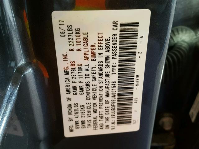 19UUB3F66JA001546 - 2018 ACURA TLX TECH+A Серый фото 10