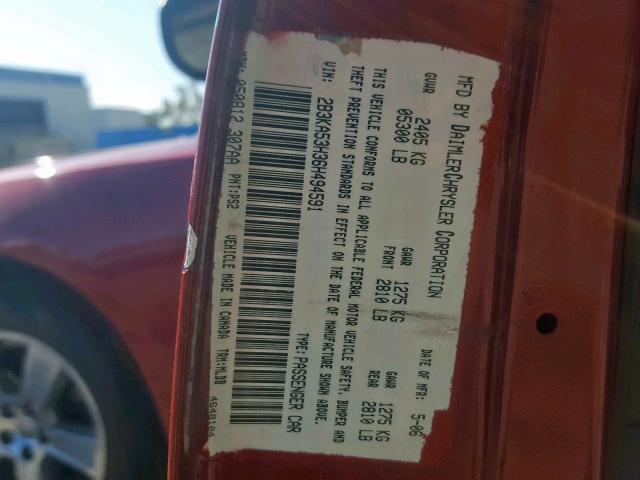 2B3KA33V59H560864 - 2009 DODGE CHARGER SX RED photo 10