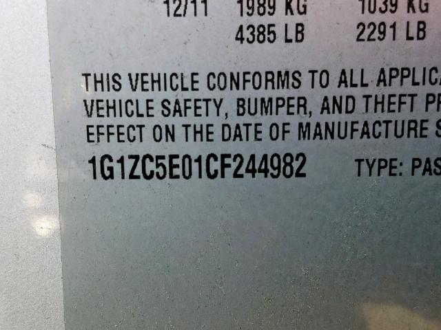 1G1ZC5E01CF244982 - 2012 CHEVROLET MALIBU 1LT SILVER photo 10