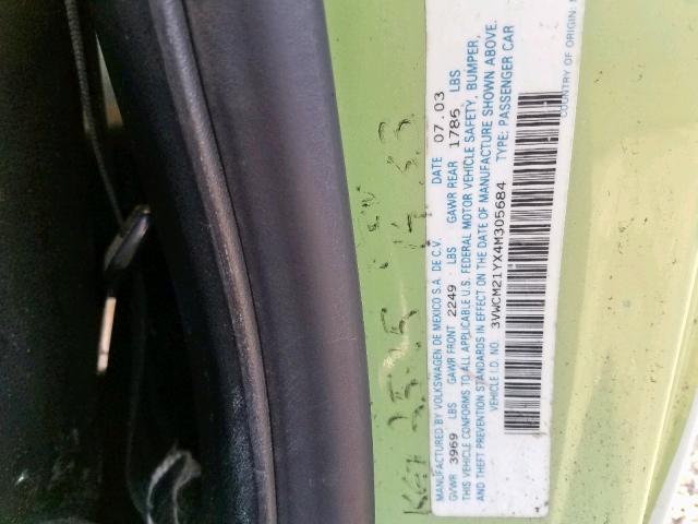 3VWCM21YX4M305684 - 2004 VOLKSWAGEN NEW BEETLE თეთრი ფოტო 10