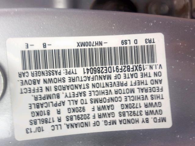 19XFB2F91DE286041 - 2013 HONDA CIVIC EXL 银色 照片 10