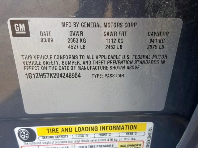 1G1ZH57K294248964 - 2009 CHEVROLET MALIBU 1LT 灰色 照片 10