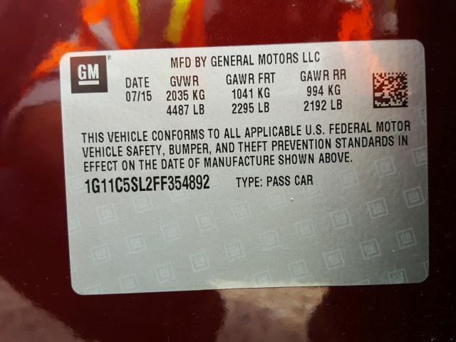 1G11C5SL2FF354892 - 2015 CHEVROLET MALIBU 1LT ბურგუნდია ფოტო 10