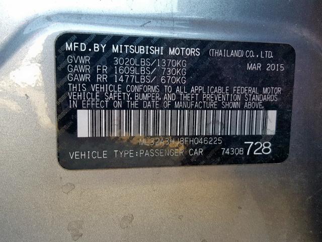 ML32A3HJ8FH046225 - 2015 MITSUBISHI MIRAGE DE GRAY photo 10