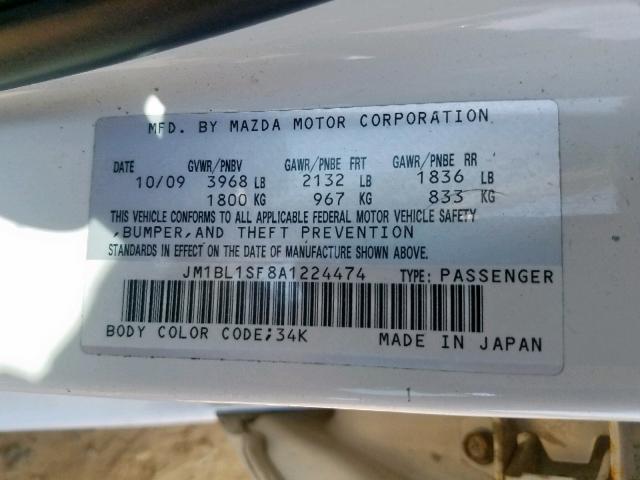 JM1BL1SF8A1224474 - 2010 MAZDA 3 I WHITE photo 10