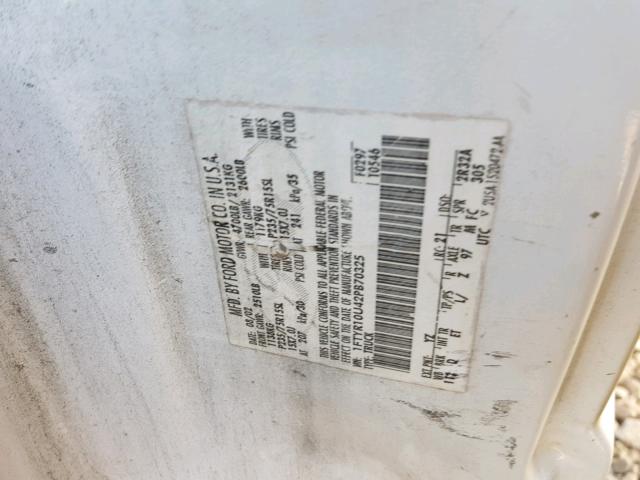 1FTYR10U42PB70325 - 2002 FORD RANGER WHITE photo 10