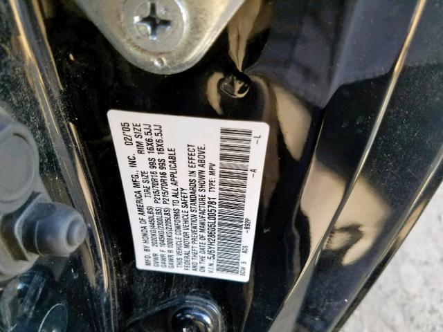 5J6YH28605L005781 - 2005 HONDA ELEMENT EX BLACK photo 10