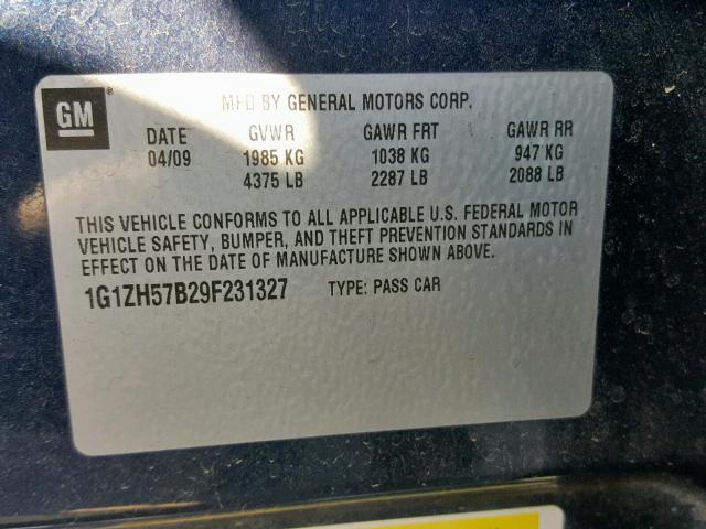 1G1ZH57B29F231327 - 2009 CHEVROLET MALIBU 1LT 蓝色 照片 10