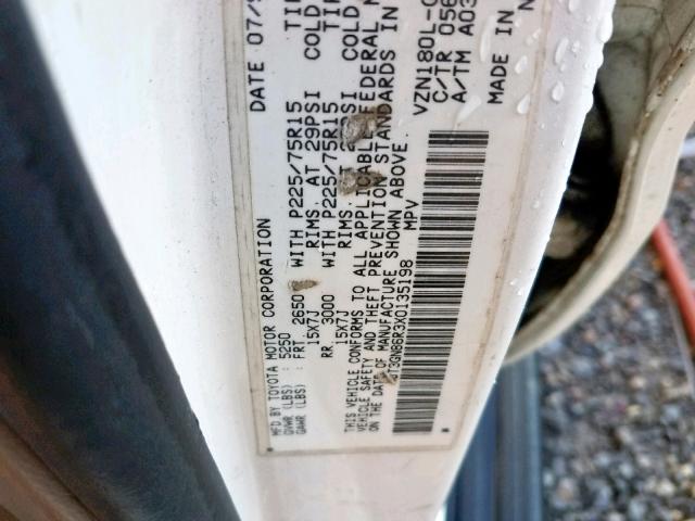 JT3GN86R3X0135198 - 1999 TOYOTA 4RUNNER SR WHITE photo 10