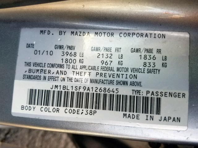 JM1BL1SF9A1268645 - 2010 MAZDA 3 I SILVER photo 10