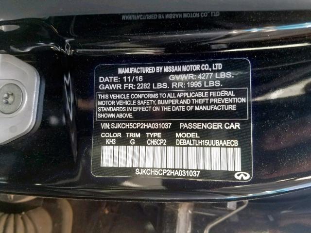 SJKCH5CP2HA031037 - 2017 INFINITI QX30 BASE BLACK photo 10