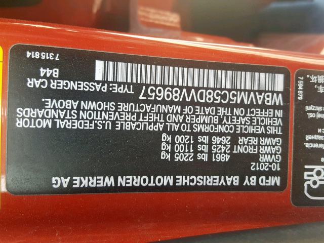 WBAVM5C58DVV89657 - 2013 BMW X1 XDRIVE3 برتقالي صورة 10