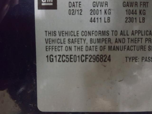 1G1ZC5E01CF296824 - 2012 CHEVROLET MALIBU 1LT BLUE photo 10