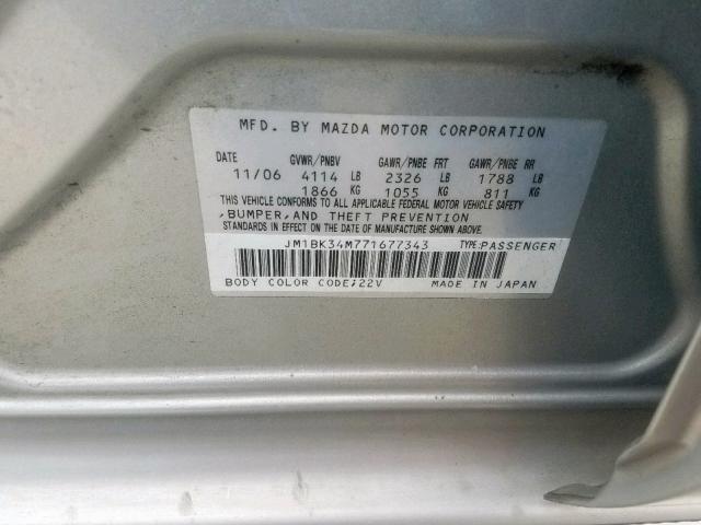 JM1BK34M771677343 - 2007 MAZDA SPEED 3 SILVER photo 10