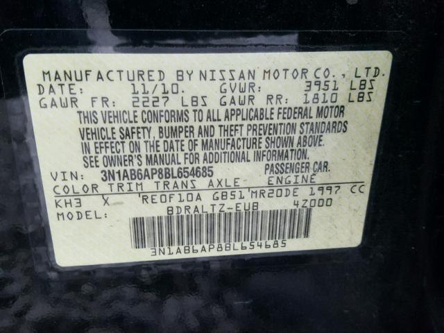 3N1AB6AP8BL654685 - 2011 NISSAN SENTRA 2.0 BLACK photo 10