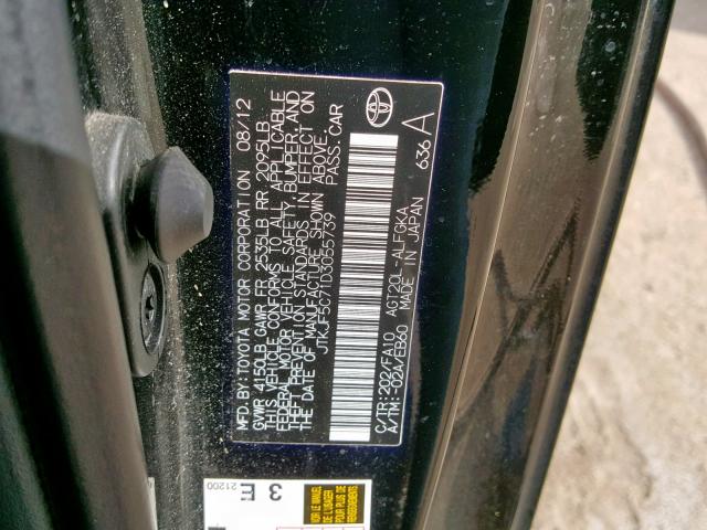 JTKJF5C71D3055739 - 2013 TOYOTA SCION TC შავი ფოტო 10