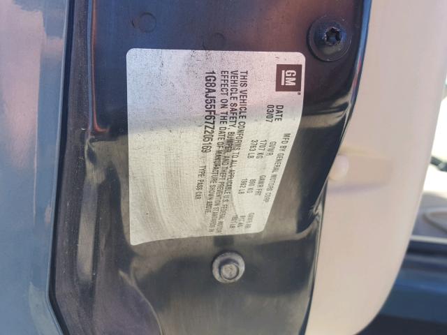 1G8AJ55F67Z205169 - 2007 SATURN ION LEVEL TEAL photo 10
