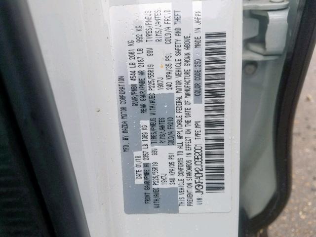 JM3KFADM2J0352001 - 2018 MAZDA CX-5 GRAND WHITE photo 10