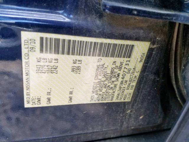 1N4AL2AP3BN407731 - 2011 NISSAN ALTIMA BAS BLUE photo 10