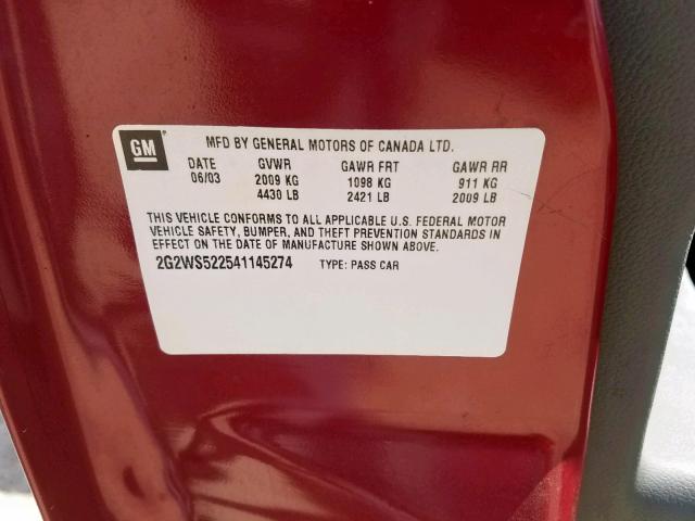 2G2WP522141149565 - 2004 PONTIAC GRAND PRIX RED photo 10
