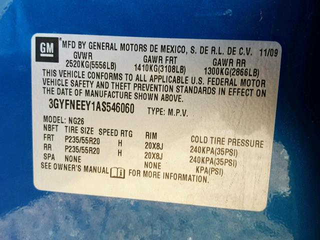 3GYFNEEY1AS546060 - 2010 CADILLAC SRX PERFOR 蓝色 照片 10