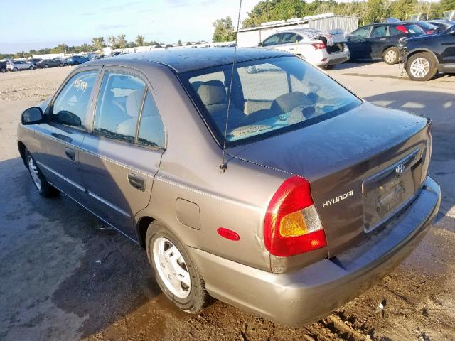 KMHCG45C22U402094 - 2002 HYUNDAI ACCENT GL GRAY photo 3