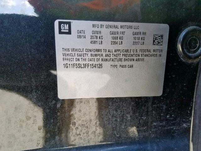 1G11F5SL3FF154126 - 2015 CHEVROLET MALIBU LTZ 黑色 照片 10