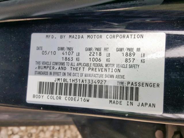 JM1BL1H51A1334927 - 2010 MAZDA 3 S BLACK photo 10