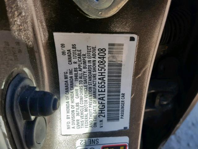 2HGFA1E65AH508408 - 2010 HONDA CIVIC LX-S Boz foto 10