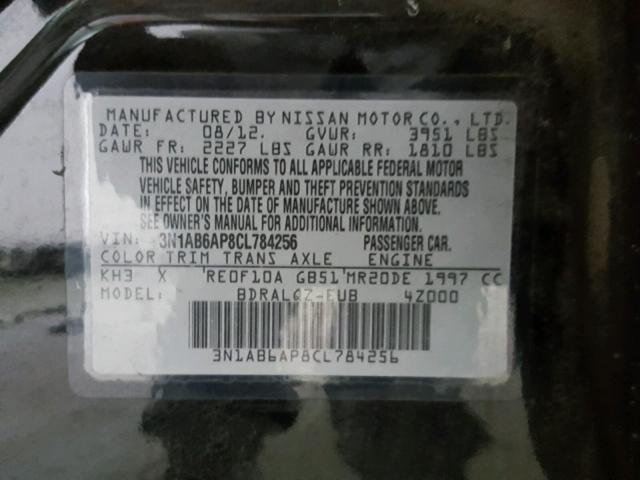 3N1AB6AP8CL784256 - 2012 NISSAN SENTRA 2.0 BLACK photo 10