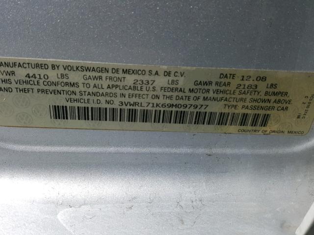 3VWRL71K69M097977 - 2009 VOLKSWAGEN JETTA TDI SILVER photo 10